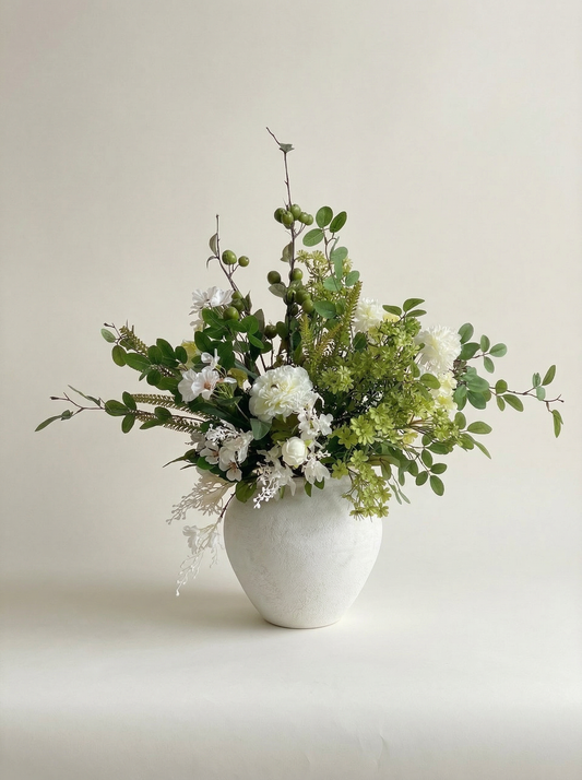 Floral arrangement in a white vase on a light background