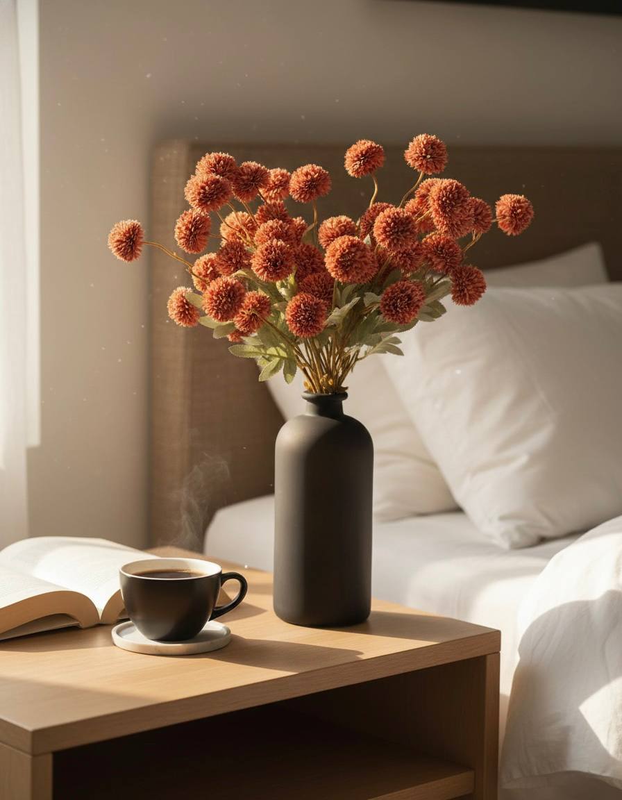Faux Kiku Flower - Umber (10 stems/50 blooms)