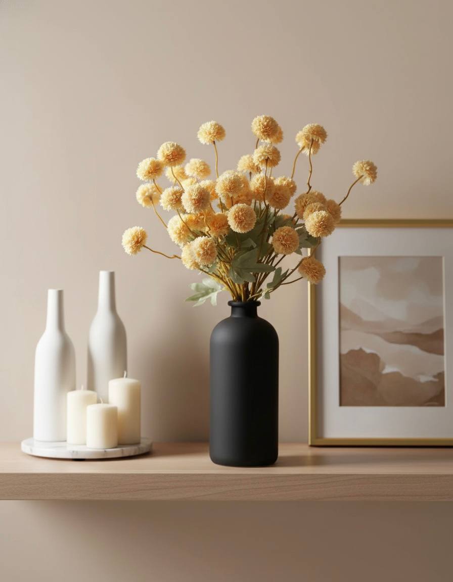 Faux Kiku Flower - Yellow (10 stems/50 blooms)