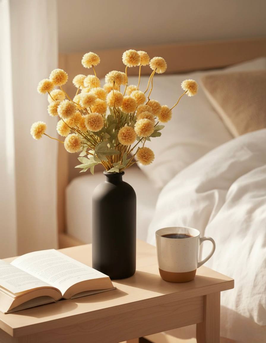 Faux Kiku Flower - Yellow (10 stems/50 blooms)
